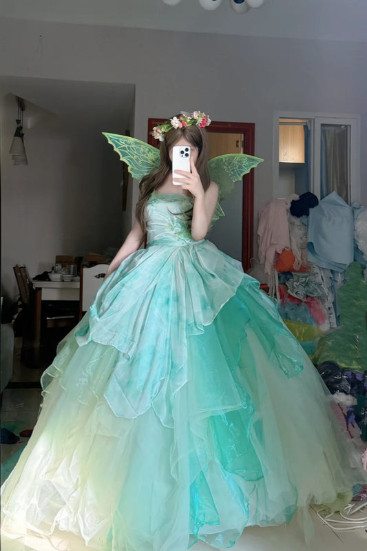 Waldelfen-Feenballkleid aus Tüll mit Farbverlauf und Flügeln NV6571