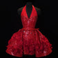 Rotes Heimkehrkleid mit Perlenbesatz und V-Ausschnitt, sexy, kurzes Ballkleid, Abendkleid, Geburtstagskleid, nv4413