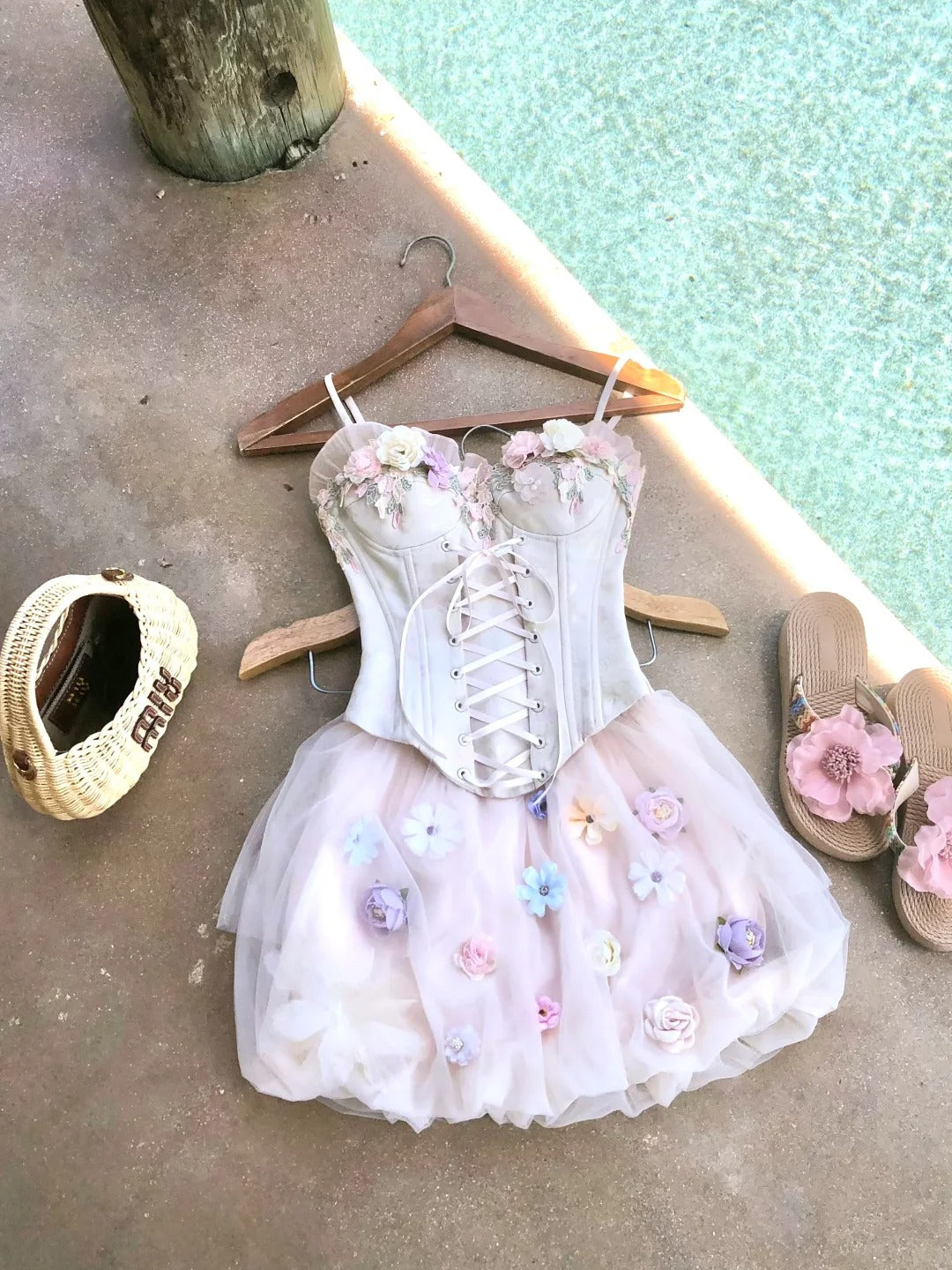 Robe de soirée courte en mousseline de soie à fleurs roses, tenue de fête d'anniversaire, nv4941