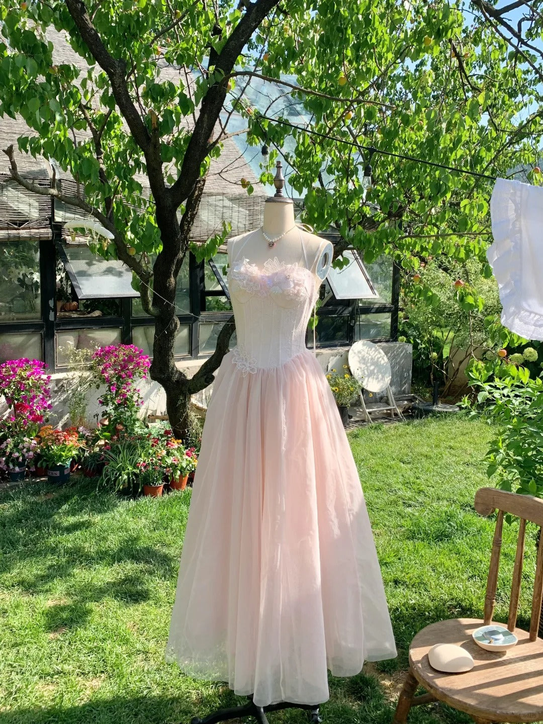 Rosa süßes kurzes Blumen-Tüll-Heimkehrkleid Geburtstagspartykleid nv4937