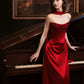Rotes Ballkleid, glänzend, elegant, Satin, langes Abendkleid, Abschlusskleid, NV4226