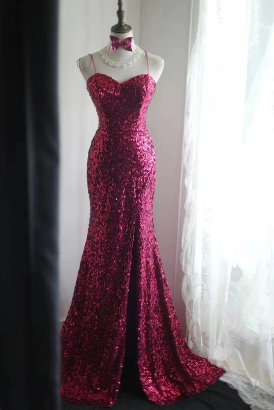 Pinkfarbenes, glitzerndes, langes, enges Kleid NV6583