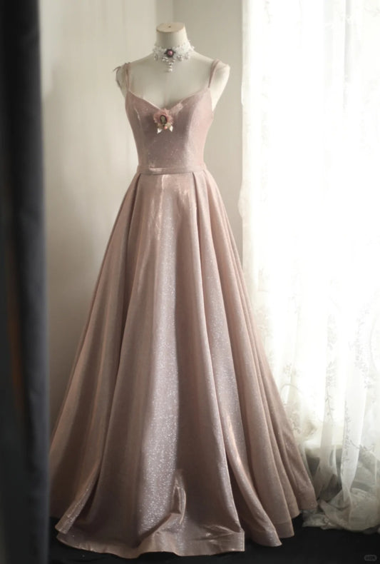 Shining Girl Pink Princess Long Satin Prom Dress Evening Dress Party Dress nv4693