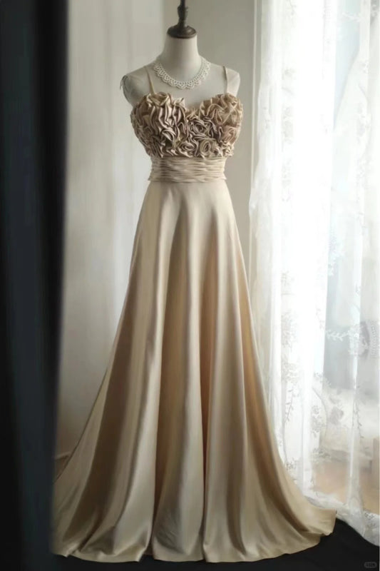 Braunes Vintage Satin Langes Ballkleid Abendkleid Partykleid Brautjungfernkleid nv4692