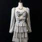Silbernes, funkelndes, kurzes Satin-Heimkehrkleid mit Rüschen, Geburtstagskleid nv4498