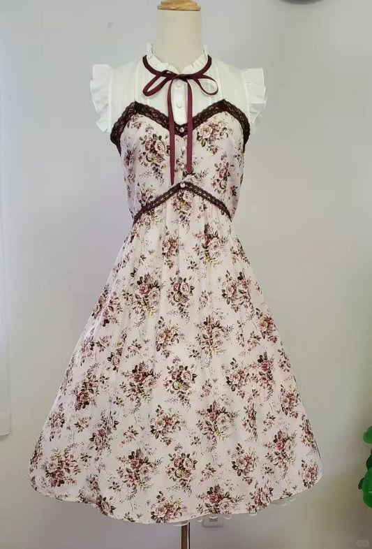 NiceVestidos - Robe courte de soirée en mousseline pour filles, robe fleurie rétro, style rétro pastoral NV5660