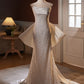 Robe de soirée sirène blanche élégante et brillante, sans bretelles, longue, en dentelle, style bal, robe de mariée traînante, nv3468