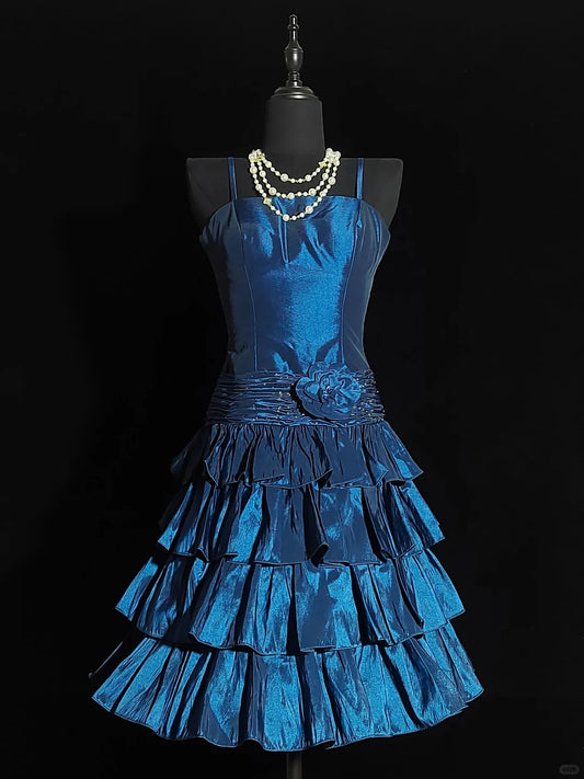 Navy blue fashionable simple satin short homecoming dress birthday dress nv5239