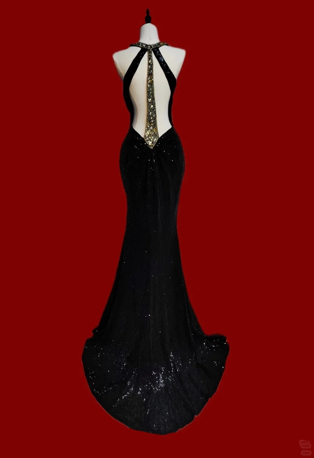 Une magnifique robe de bal sirène noire à paillettes, scintillante et élégante, pour une robe de soirée. nv5223