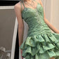 Green Beaded Short Satin Homecoming Dress Prom Dress Evening Dress Party Dress nv4633