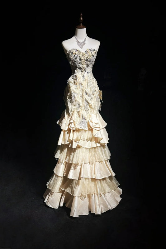 Luxuriöses und prachtvolles langes Abendkleid mit aufwendiger Perlenverzierung, Ballkleid NV6576