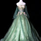 Grünes, zart geblümtes, langes Tüll-Ballkleid, Abendkleid, Abschlusskleid, Zeremoniekleid für Erwachsene, nv4191