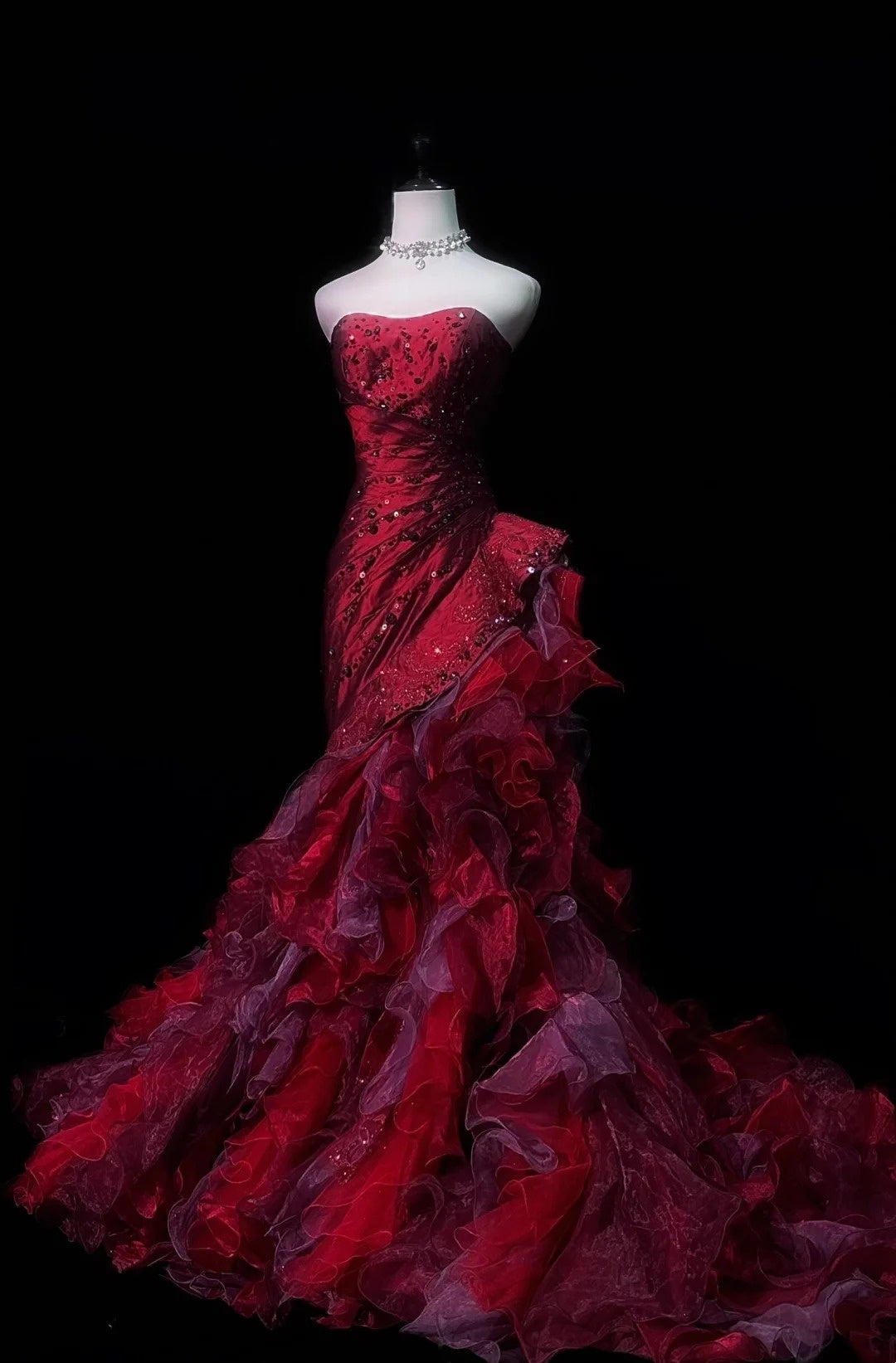 Robe de bal longue en mousseline rouge luxueuse et somptueuse, robe de princesse NV6727