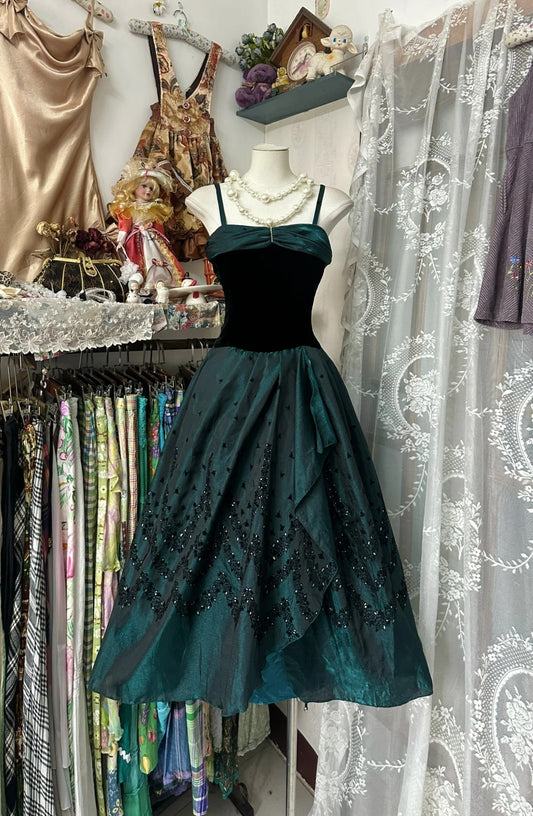 Grünes Vintage Langes/Kurzes Satin Homecoming Kleid Ballkleid Partykleid nv4308