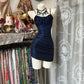 Marineblaues Vintage-Kleid, elegant, kurz, Satin, glänzend, für Heimkehr, Ballkleid, Cocktailparty, Kleid nv4624