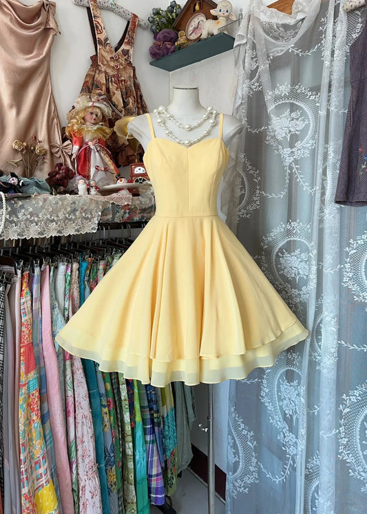 Gelbes, modisches Homecoming-Kleid, kurzes Chiffon-Geburtstagskleid, Partykleid, nv4371
