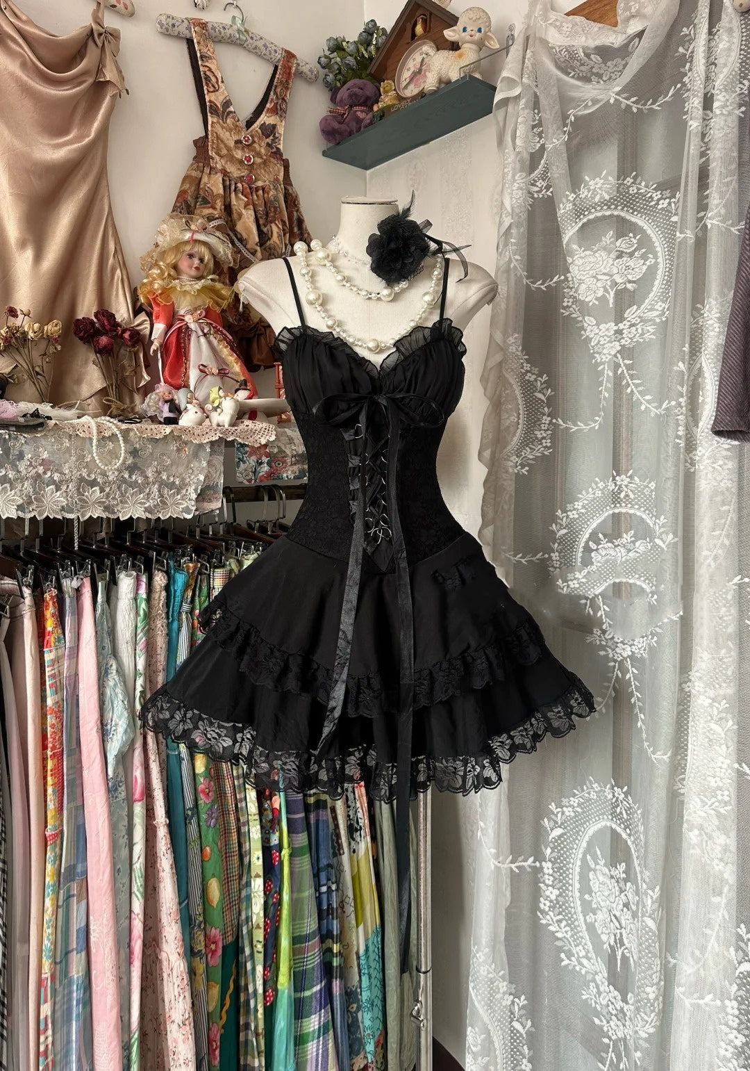 Schwarzes Vintage Kurzes Tüll Homecoming Kleid Ballkleid Partykleid nv4307