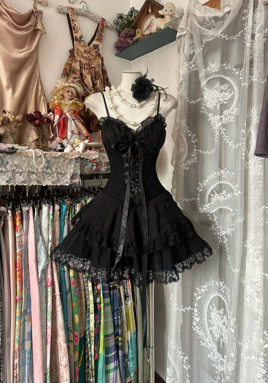 Schwarzes Vintage Kurzes Tüll Homecoming Kleid Ballkleid Partykleid nv4307