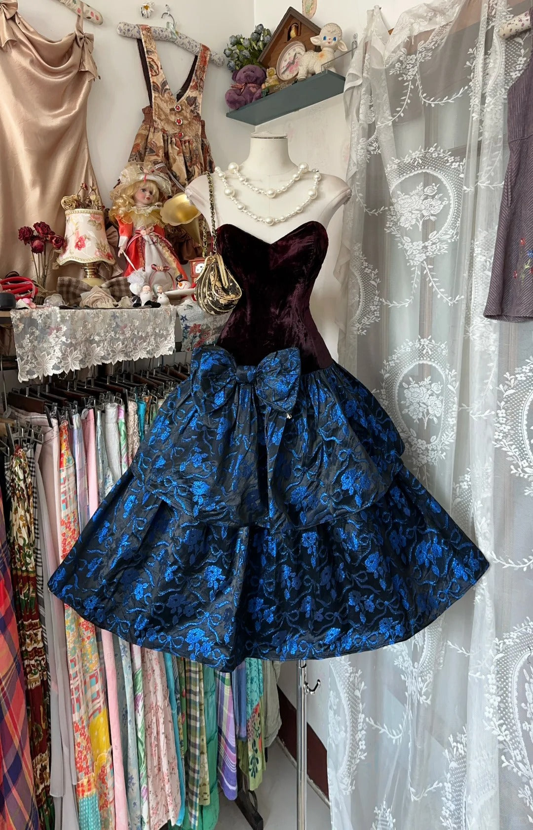 Robe de soirée courte à fleurs bleues, robe d'anniversaire, robe de soirée nv4368