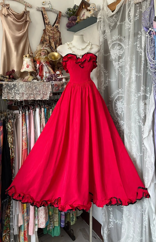 Robe de bal longue en mousseline de soie rouge rétro nv5428