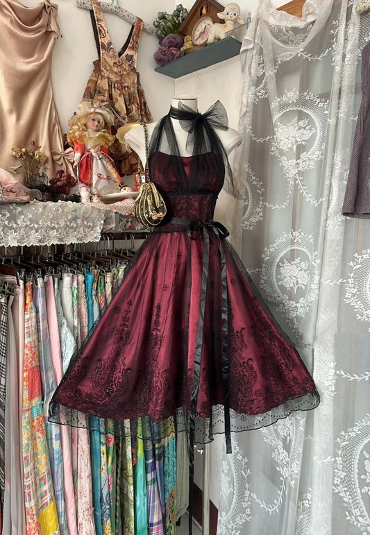 Burgunderrotes Vintage-Kurzes Tüll-Heimkehrkleid, Ballkleid, Partykleid, nv4306