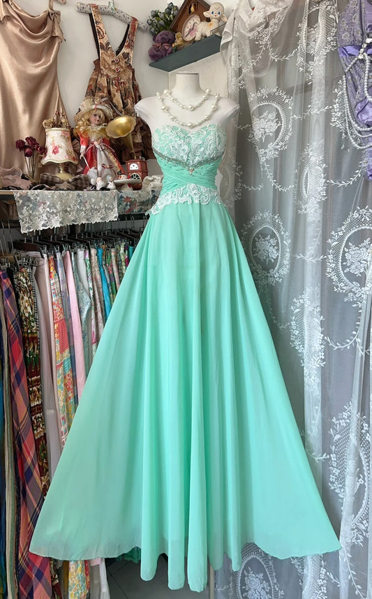 Mintgrünes Vintage Langes Chiffon Ballkleid Abendkleid Partykleid nv4365