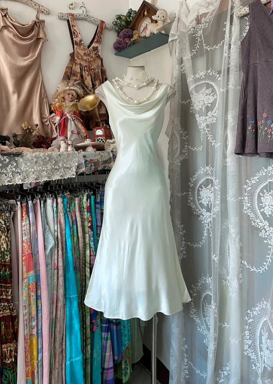 Robe de soirée blanche vintage élégante, courte et simple, en satin, tenue de fête d'anniversaire, nv4207
