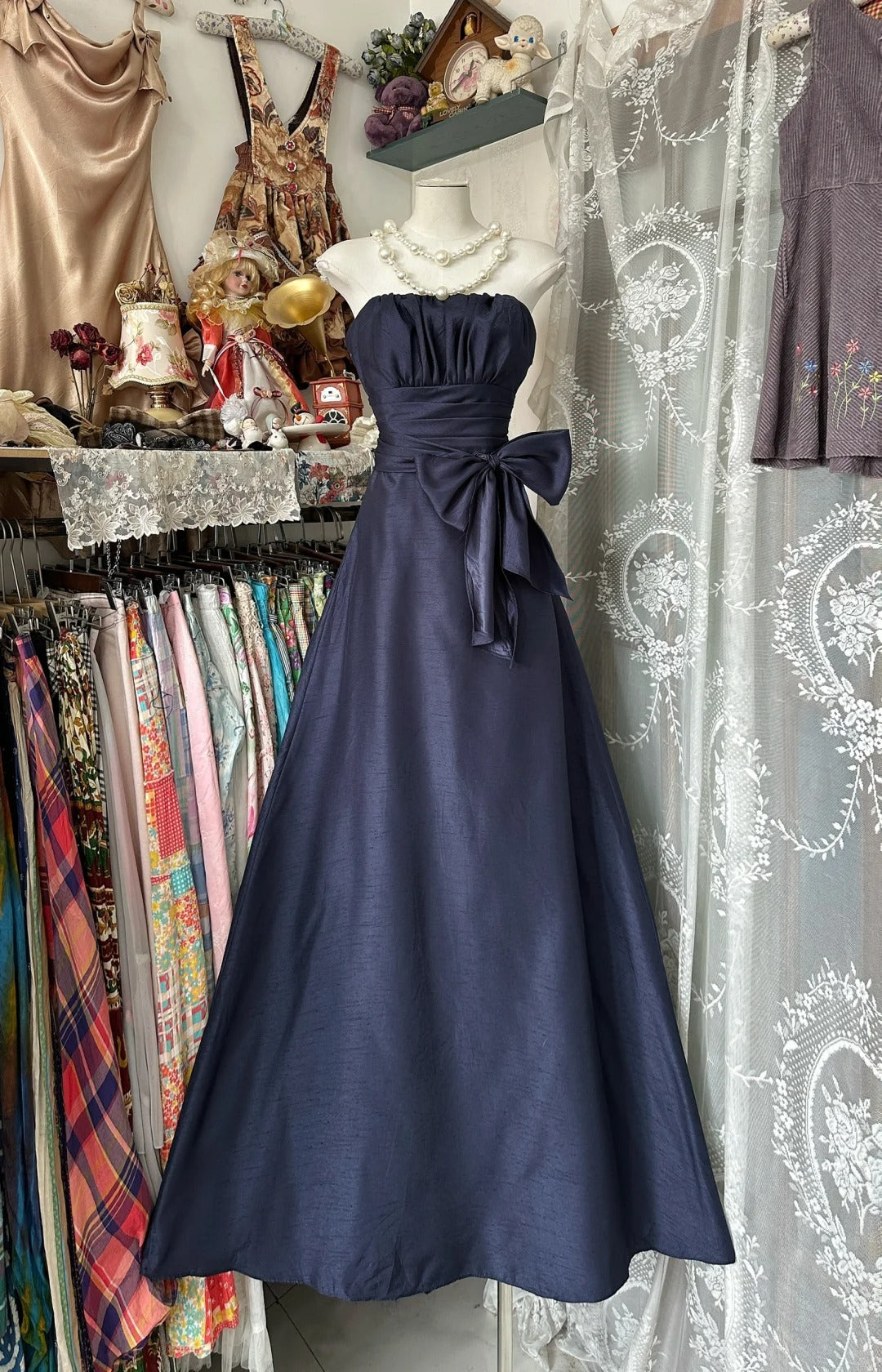 Lila Vintage Langes Satin Ballkleid Abendkleid Partykleid nv4366