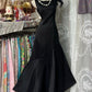 Retro schwarzes schlichtes, modisches langes Satin-Ballkleid nv5426