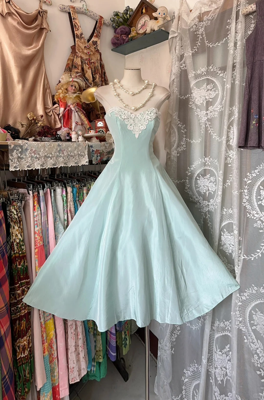 Robe de soirée courte en dentelle vert menthe, tenue d'anniversaire, de fête, nv4370
