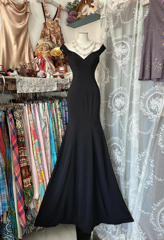 Black simple elegant satin long mermaid slim ball gown evening dress party dress nv4222