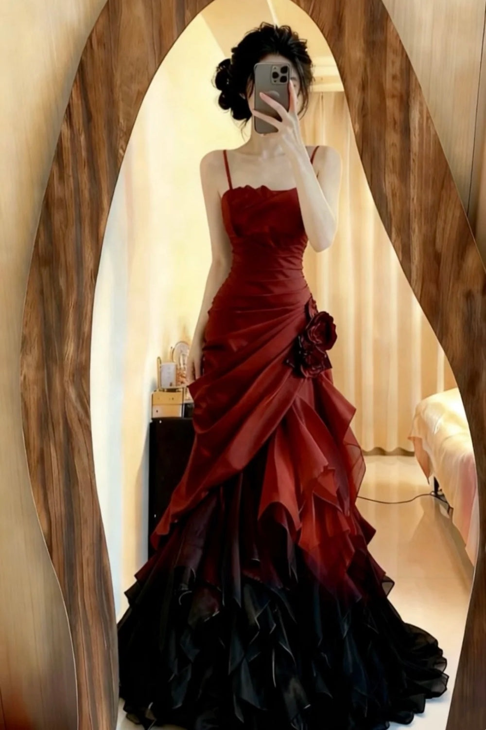 NiceVestidos-_Burgundy and black gradient long tulle ball gown NV5969