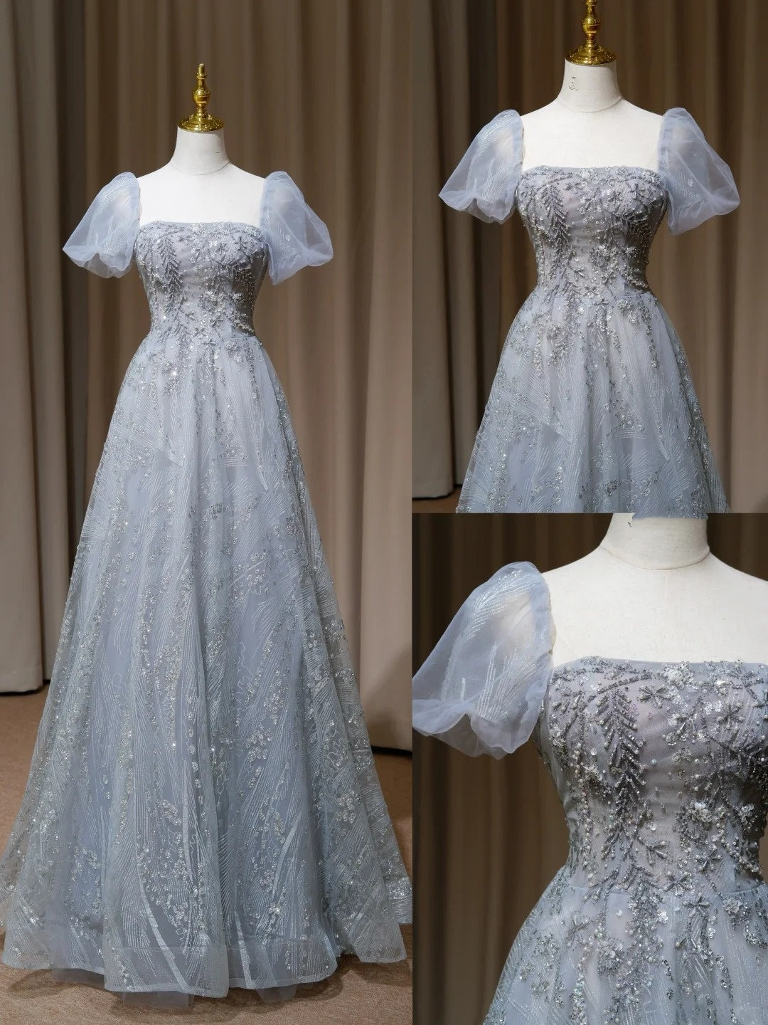 NiceVestidos – Langes, funkelndes blaues Abendkleid mit zarter Perlenstickerei NV5996