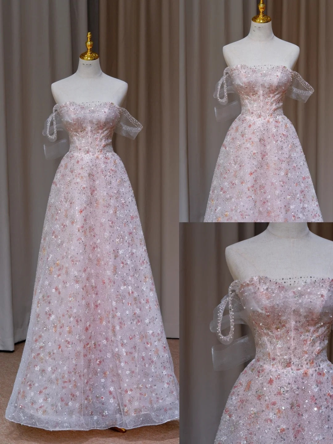 NiceVestidos – Rosa Pailletten-langes, schimmerndes Abendkleid NV5995