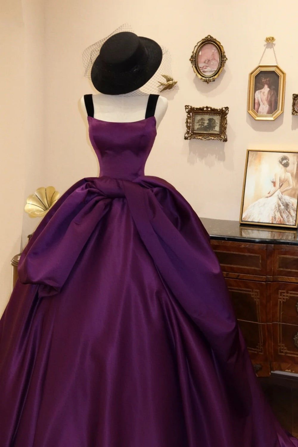 NiceVestidos - Robe de bal élégante en satin français, longue sans manches, style vintage, NV5821