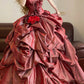 Red floral pleated fashionable long satin princess ball gown nv5045