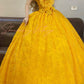 Gelbes, florales, elegantes, langes Tüll-Ballkleid nv5023