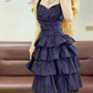 Dunkelviolettes Vintage-Kurzes Satin-Heimkehrkleid, Geburtstagspartykleid, NV4997
