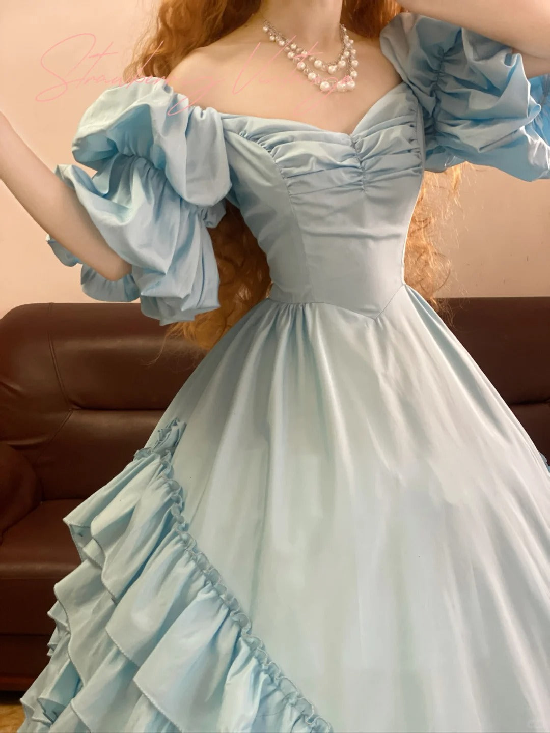 Robe de bal longue en satin bleu vintage élégante nv5025