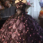 Schwarzes, rosa, mit Perlen besetztes, florales, langes Vintage-Ballkleid aus Tüll, NV5038