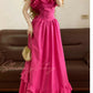 Robe de soirée longue en satin rose vintage, élégante, motif floral, tenue de princesse pour fête d'anniversaire, nv5007
