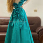 Teal Vintage Elegant Satin Lange Prinzessin Ballkleid Abendkleid Partykleid nv5002