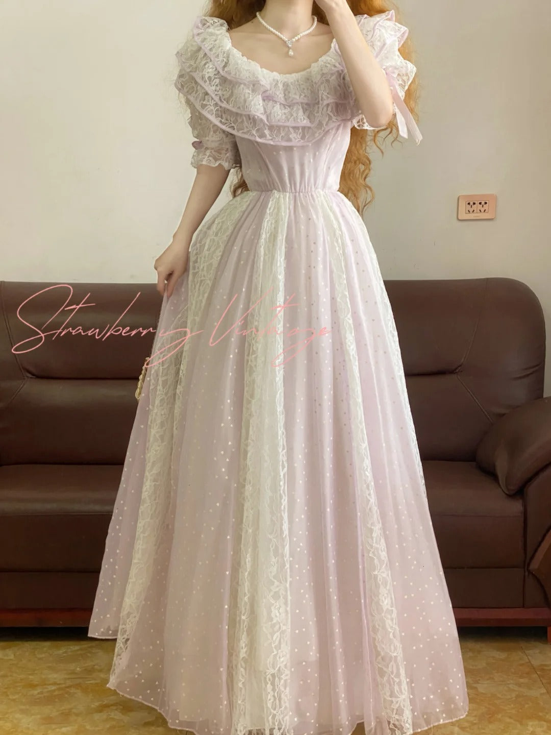 Hellviolettes langes Geburtstagskleid aus Spitze und Tüll, elegantes Partykleid, nv5084