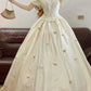 Ivory White Lace Floral Vintage Elegant Satin Long Princess Ball Gown nv5004