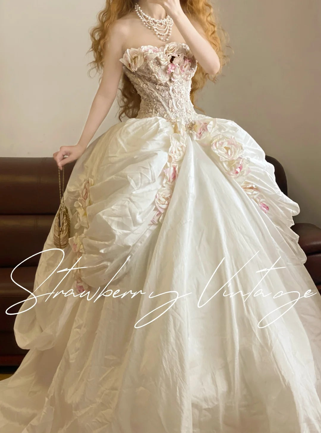 Weißes Kleid Vintage-Kleid Blumenkleid Langes Kleid Satinkleid Ballkleid nv5036