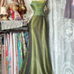 Grünes, elegantes, langes Satin-Abendkleid im Retro-Stil NV6739
