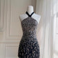 NiceVestidos - Wunderschönes, schwarzes, exquisites, kurzes, formelles Heimkehrkleid mit Perlenbesatz, Hoco-Kleid NV5486