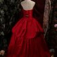 Vintage Scarlet Strapless Ball Gown with Rose Appliques, Satin Wedding Reception Dress  NV6882