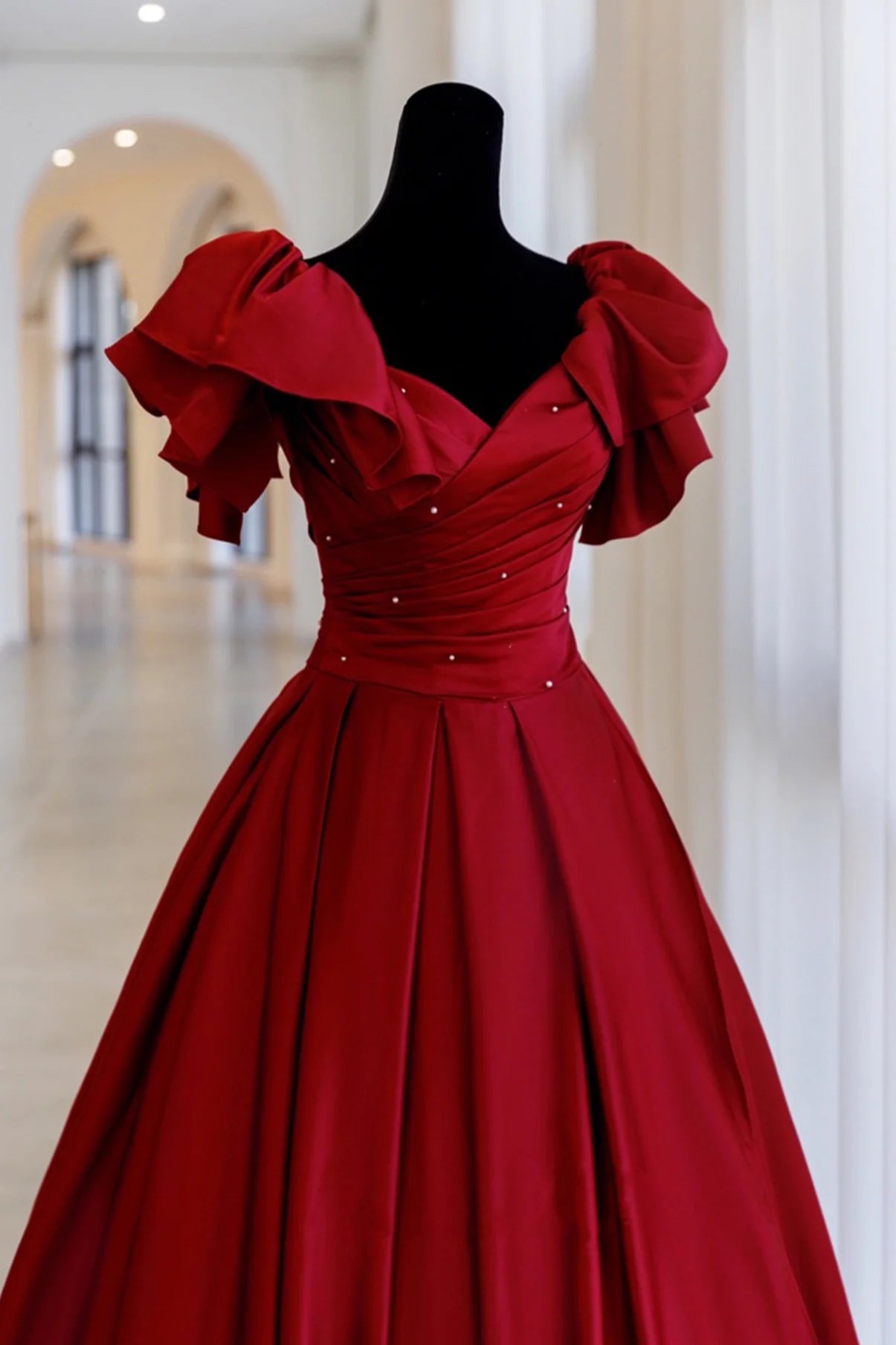Robe de soirée longue en satin rouge élégante et tendance nv3414