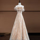 Süßes Champagner-Federkleid mit Perlen, elegantes, langes Tüll-Abschlussballkleid, Abendkleid, Partykleid, NV4749